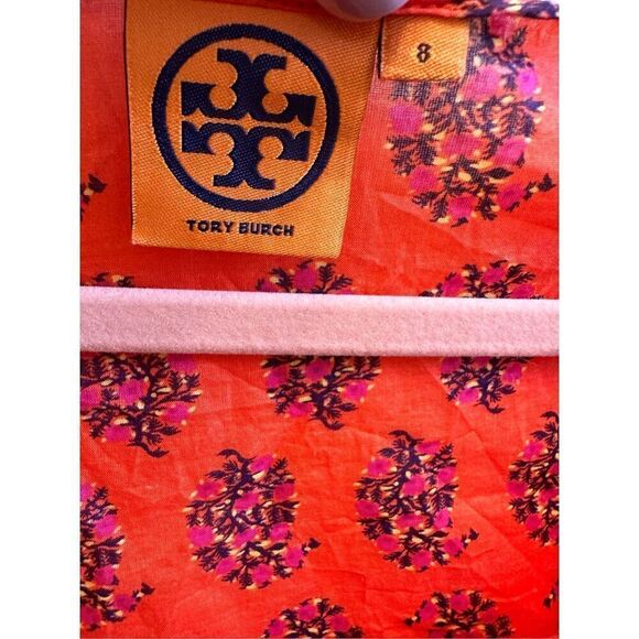 Tory Burch Orange and Pink Floral Long Sleeve Top Size 8 - Picture 3 of 4